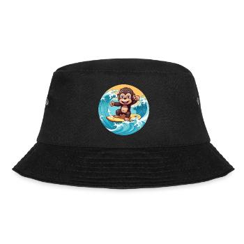 Surfender Schimpanse, Sportliches Tierdesign - Bucket Hat - Schwarz - Vorne - Lela (165cm)