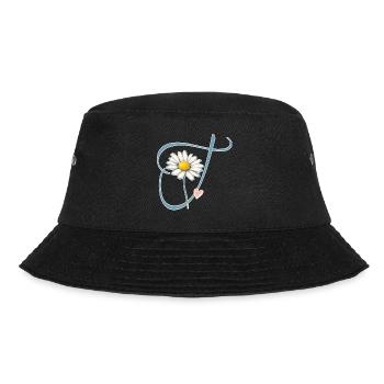 Buchstabe T Gänseblümchen Herz - Bucket Hat - Schwarz - Vorne - Lela (165cm)