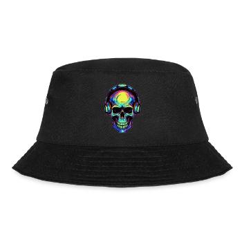 Bunter abstrakter Totenkopf mit Kopfhörer - Bucket Hat - Schwarz - Vorne - Lela (165cm)