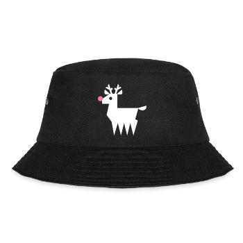 Rentier Rudolf L weiß mit neonpinker Nase - Bucket Hat - Schwarz - Vorne - Lela (165cm)