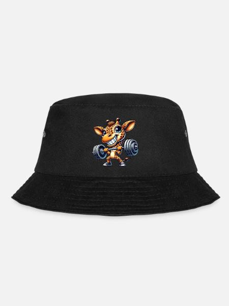 Giraffe mit Hantel Cartoon Gewichtheben Fitness - Bucket Hat - Schwarz