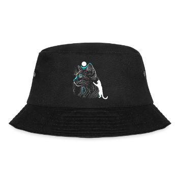 Minimalist Bastet Cat in Profile with Moon - Bucket Hat - black - Front - Lela (165cm)