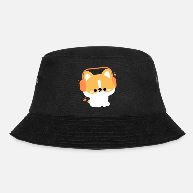 Kopfhörer Corgi - Bucket Hat - Schwarz