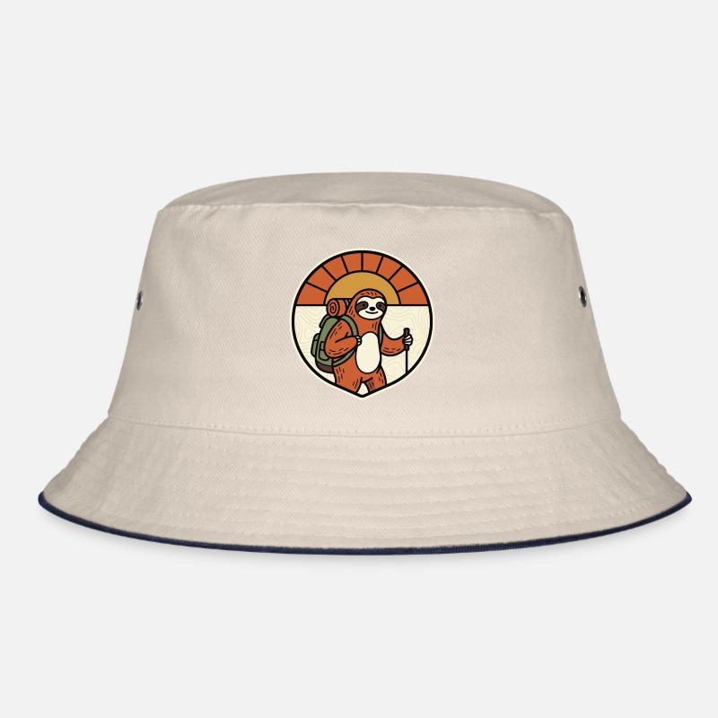 Sloth Hiking Retro Badge Motif Bucket Hat
