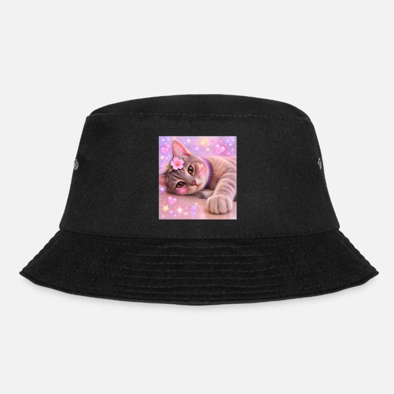 Kätzchen mit Blume und Glitzer - Bucket Hat - Schwarz
