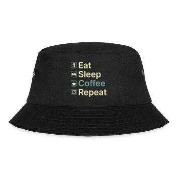 Essen Schlaf Kaffee Wiederholen Lustiges Kaffee-Liebhaber-Geschenk - Bucket Hat - Schwarz - Vorne - Lela (165cm)