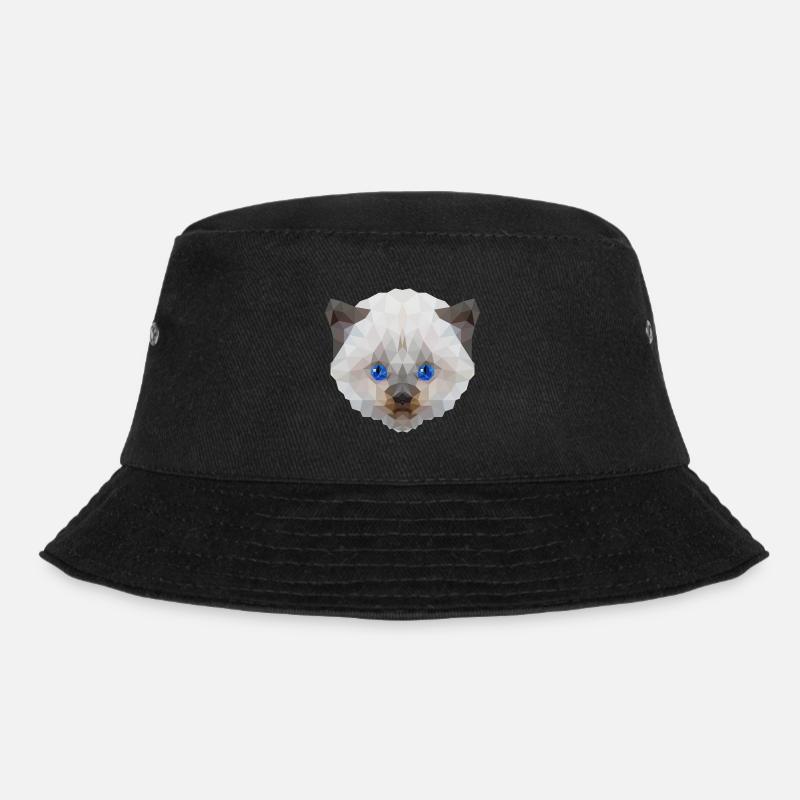 Weiße Katze miaut - süßes Motiv im Polygonstyle - Bucket Hat - Schwarz