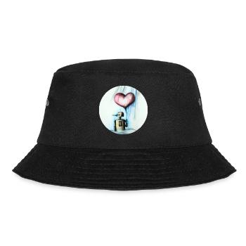 Roboter mit Herzluftballon - Bucket Hat - Schwarz - Vorne - Lela (165cm)