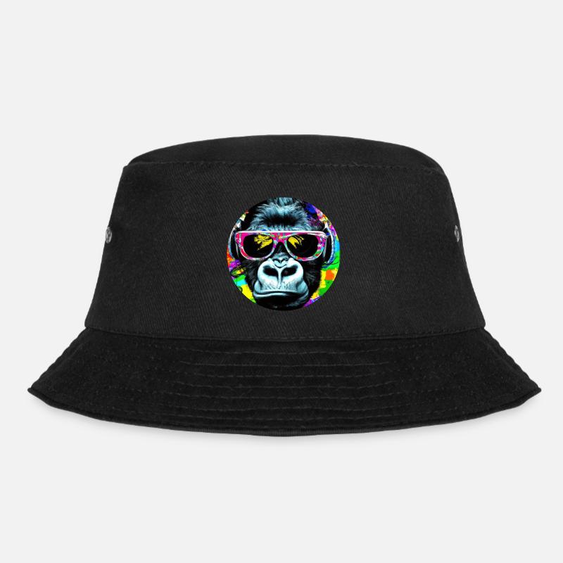 Gorilla mit Kopfhörer und Sonnenbrille - Bucket Hat - Schwarz