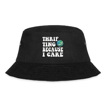 Thrifting. Because I care. - Bucket Hat - Schwarz - Vorne - Lela (165cm)