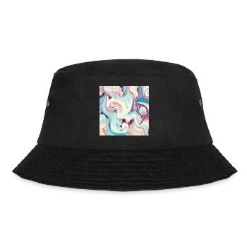 Pastellfarbenes mehrfarbiges abstraktes Wirbelmuster - Bucket Hat - Schwarz - Vorne - Lela (165cm)