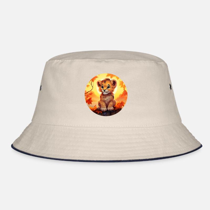 Lionceau dans le feuillage d’automne - Coucher de soleil romantique desi Bob