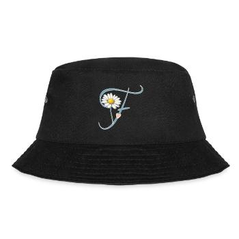 Buchstabe F Gänseblümchen Herz - Bucket Hat - Schwarz - Vorne - Lela (165cm)