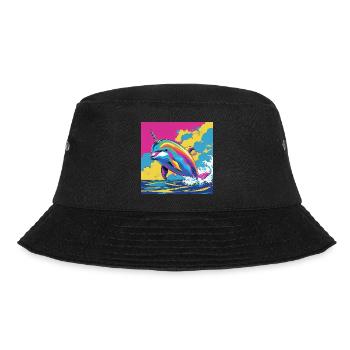 Pop Art Regenbogen Einhorn Delfin - Bucket Hat - Schwarz - Vorne - Lela (165cm)
