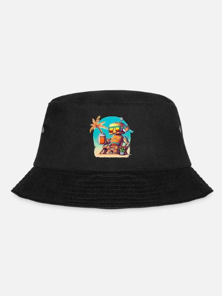 Happy robot on vacation - Bucket Hat - black