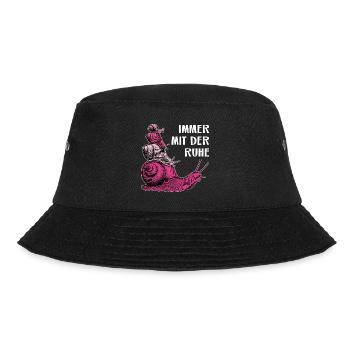 Immer mit der Ruhe vier Schnecken und Spruch - Bucket Hat - Schwarz - Vorne - Lela (165cm)