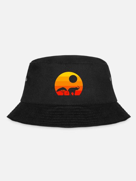 Retro Sonnenuntergang Elefant - Bucket Hat - Schwarz