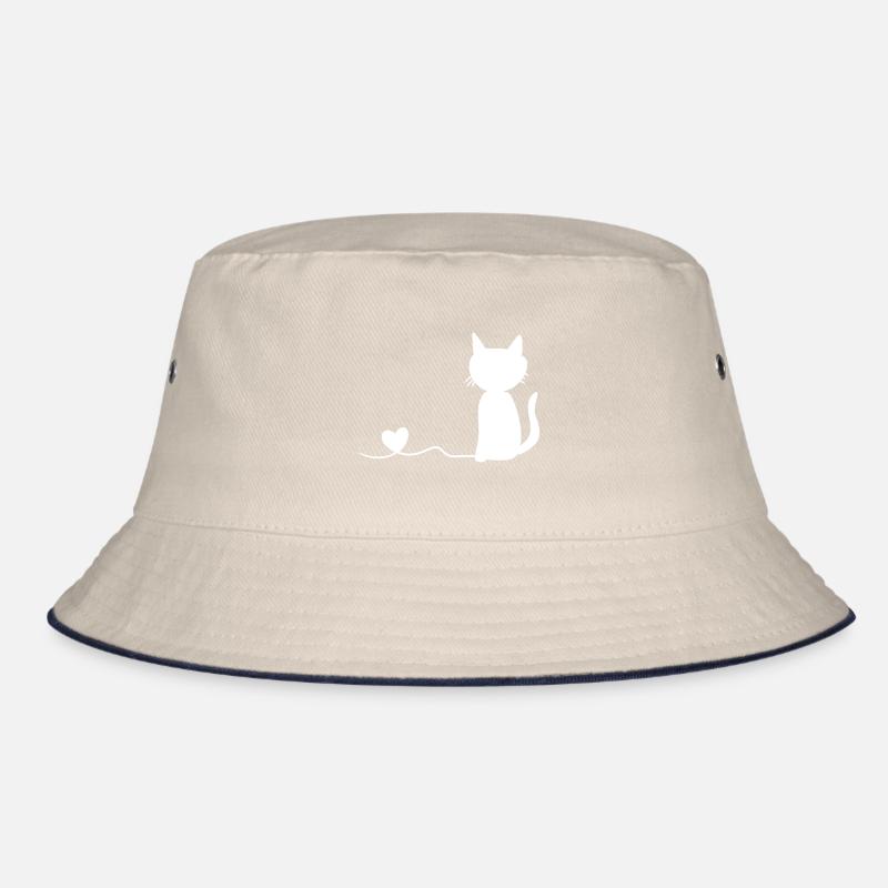 Cat Left Heart Symbol Wavy Bucket Hat