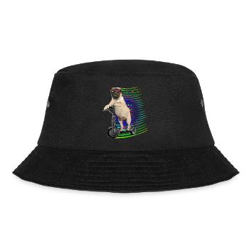 Escooter Mops mit Blumenkranz Electricscooter - Bucket Hat - Schwarz - Vorne - Lela (165cm)