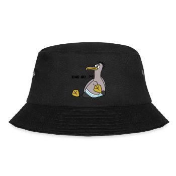 Eine Möwe die schielt und sitzt mit Spruch - Bucket Hat - Schwarz - Vorne - Lela (165cm)