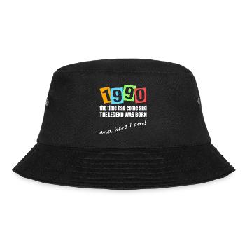Legende 1990 geboren. Geburtstagsmotiv - Bucket Hat - Schwarz - Vorne - Lela (165cm)