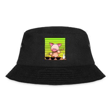 Pork tries sushi with chopsticks - Bucket Hat - black - Front - Lela (165cm)