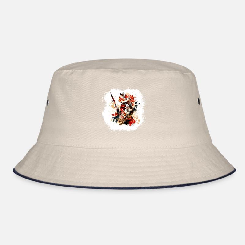 Samurai Cat Red Black Bucket Hat