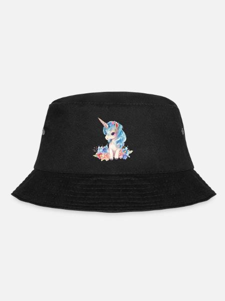 Einhorn Blumen Magie Fantasie Aquarell Bunt Kunst - Bucket Hat - Schwarz