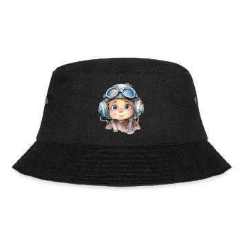 Pilot Wasserfarben Zeichnung - Bucket Hat - Schwarz - Vorne - Lela (165cm)