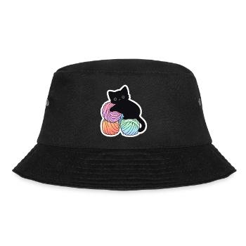 Cat with scythes on yarn ball - Bucket Hat - black - Front - Lela (165cm)