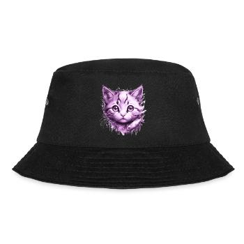 Purple Kitten with fish - Bucket Hat - black - Front - Lela (165cm)