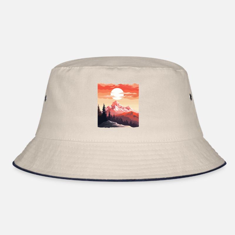 Landschaft eines Sonnenuntergangs über einem Berg Bucket Hat