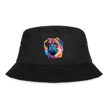 Ein Hundeporträt der Mopsrasse Pop Art - Bucket Hat - Schwarz - Vorne - Lela (165cm)