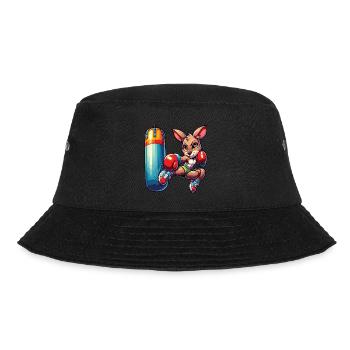 Ein niedliches Box-Känguru im Manga-Stil - Bucket Hat - Schwarz - Vorne - Lela (165cm)
