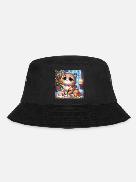 Süße Weihnachtskatze - Lichterketten-Chaos im - Bucket Hat - Schwarz