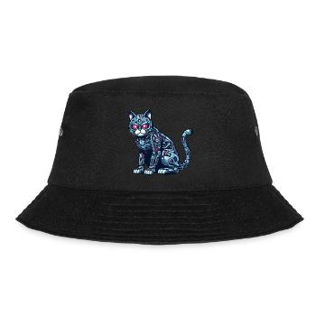 Katze Roboter Cyborg Mechanisch - Bucket Hat - Schwarz - Vorne - Lela (165cm)