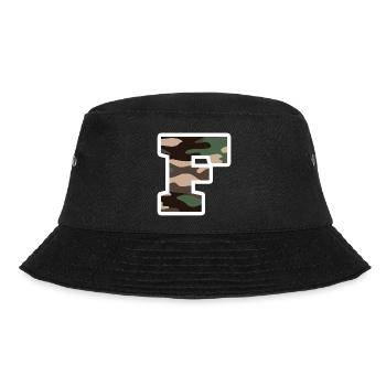 Buchstabe F Militärische Tarnung - Geschenkidee - Bucket Hat - Schwarz - Vorne - Lela (165cm)