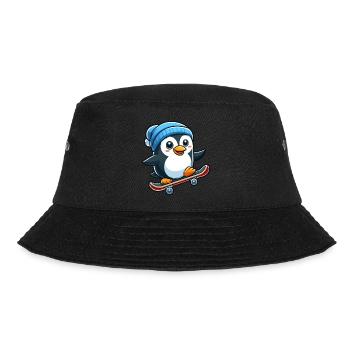 Lustiger Pinguin Skateboarden Skate Comic Cartoon - Bucket Hat - Schwarz - Vorne - Lela (165cm)