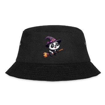 Halloween Panda Witch with Witch's Broom Comic Cute - Bucket Hat - black - Front - Lela (165cm)