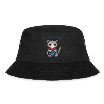 Knit Happens - Knitting Gray Cat with Yarn - Bucket Hat - black - Front - Lela (165cm)