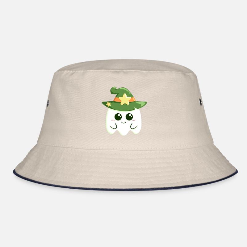 Cute ghost for Halloween dressed as a witch Bucket Hat