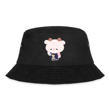 Kawaii Cow Barista  - Bucket Hat - black - Front - Lela (165cm)
