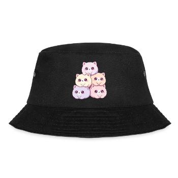 Pastellkatzen Haufen Kuschelfreudig - Bucket Hat - Schwarz - Vorne - Lela (165cm)