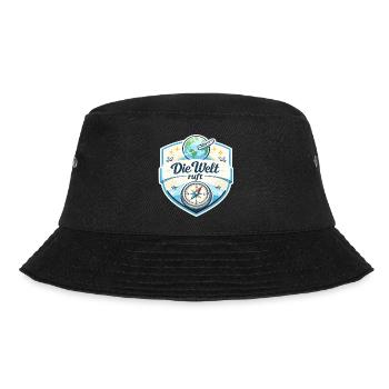 Die Welt ruft Reisepatch - Bucket Hat - Schwarz - Vorne - Lela (165cm)