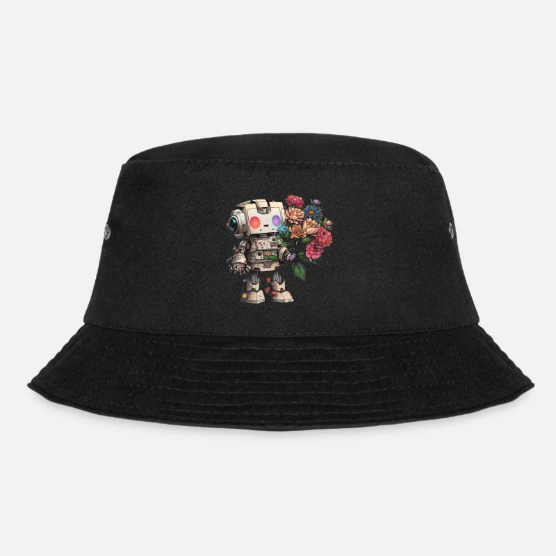 Roboter mit Blumenstrauß - Bucket Hat - Schwarz
