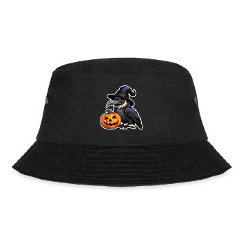 Halloween Rabe mit Hexenhut auf Kürbis - Bucket Hat - Schwarz - Vorne - Lela (165cm)