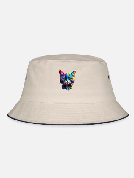 Vorsicht Katze - Bucket Hat - Natur/Navy - Vorne