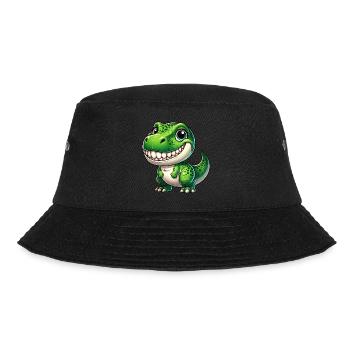 Cute Dino T-Rex Cartoon Teeth Show Smile - Bucket Hat - black - Front - Lela (165cm)