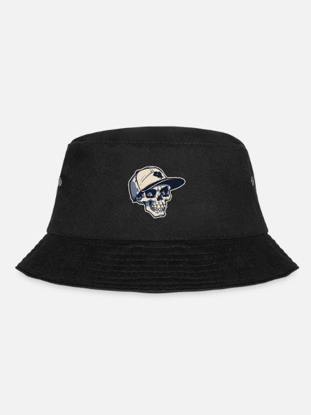 Totenkopf mit Snapback Hut (Stroke) - Bucket Hat - Schwarz