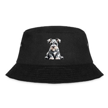 Miniatur-Schnauzer-Hund geometrisch im Vektor - Bucket Hat - Schwarz - Vorne - Lela (165cm)